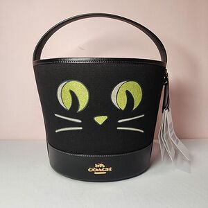 NWT Coach CW532 Halloween Trick Or Treat Bucket Black Cat Face